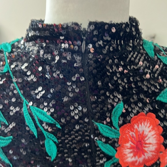 NWT Gianni Bini Tallulah Black Sequin Embroidered Mini Dress - Size 0, 2 - Picture 6 of 13